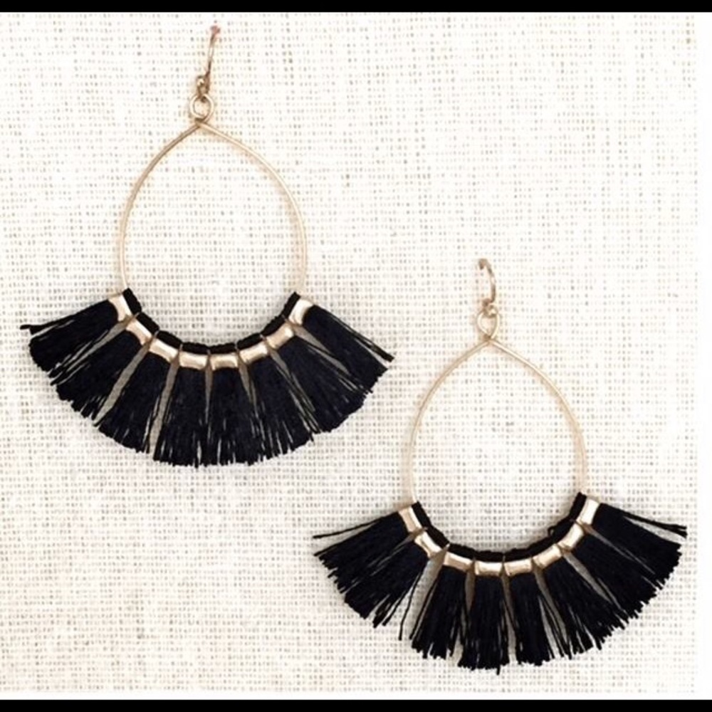 Tasseled Earrings - Black Gold